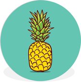 WallCircle - Wandcirkel ⌀ 30 - Illustratie van een ananas voor een lichtblauwe achtergrond - Ronde schilderijen woonkamer - Wandbord rond - Muurdecoratie cirkel - Kamer decoratie binnen - Wanddecoratie muurcirkel - Woonaccessoires