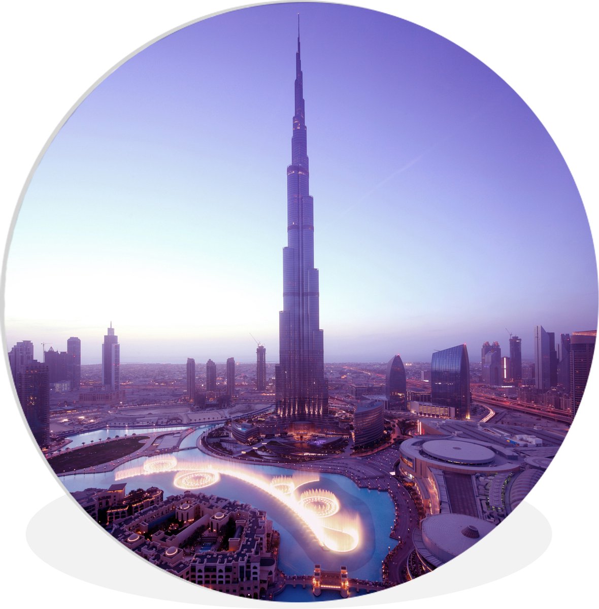WallCircle - Wandcirkel ? 90 - Dubai fontein en het hoogste gebouw ter wereld - Ronde schi