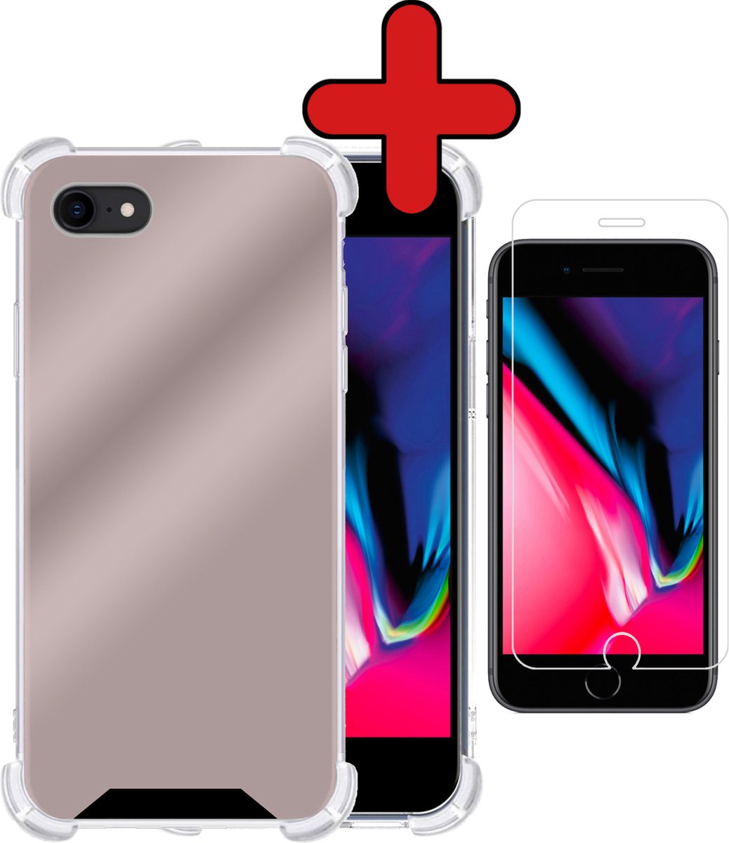 Hoesje - Met Screenprotector - Geschikt voor Apple iPhone SE (2022) - Sterk & Shockproof - Back Cover - Siliconen Case - Telefoon Hoes - Shock Proof - Telefoonhoes - Rosé goud