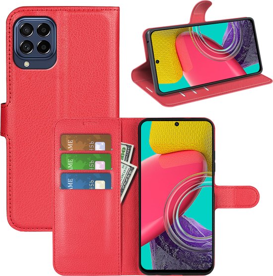 Coque Samsung Galaxy M53 - MobyDefend Leatherette Wallet Book Case (Fermeture sur le devant) - Rouge - Coque pour téléphone portable - Coque pour téléphone Ce produit est compatible avec : Samsung Galaxy M53