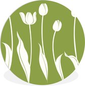 WallCircle - Wandcirkel ⌀ 60 - Een kleurrijke illustratie van een witte tulp - Ronde schilderijen woonkamer - Wandbord rond - Muurdecoratie cirkel - Kamer decoratie binnen - Wanddecoratie muurcirkel - Woonaccessoires