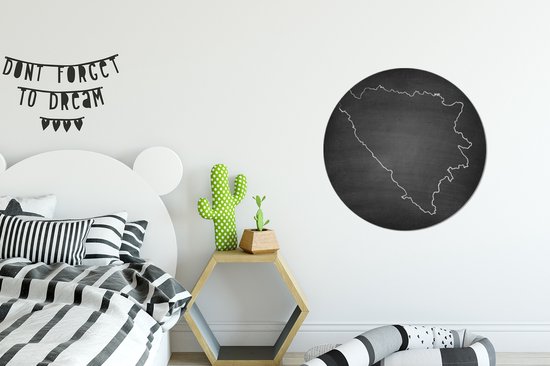 Illustration Zwart et blanc de la Bosnie-Herzégovine sur un tableau noir Assiette en plastique cercle mural ⌀ 60 cm - impression photo sur cercle mural / cercle vivant (décoration murale)