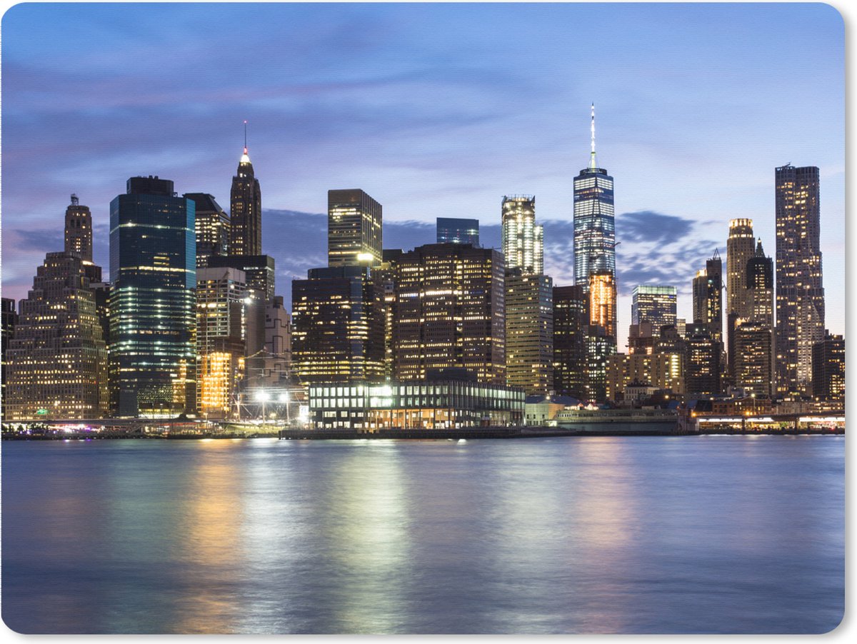 Muismat XXL 80x60 cm - Bureau onderlegger - Bureau mat New York - Skyline - Water - Bureaumat - Gaming mousepad xl - Bureaulegger groot - Computer deskmat