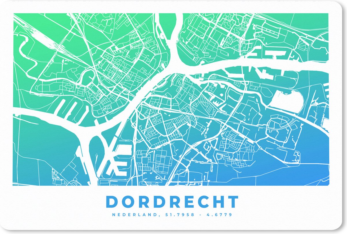 Muismat XXL 120x80 cm - Bureau onderlegger - Bureau mat Stadskaart - Dordrecht - Blauw - Groen - Bureaumat - Gaming mousepad xl - Bureaulegger groot - Computer deskmat