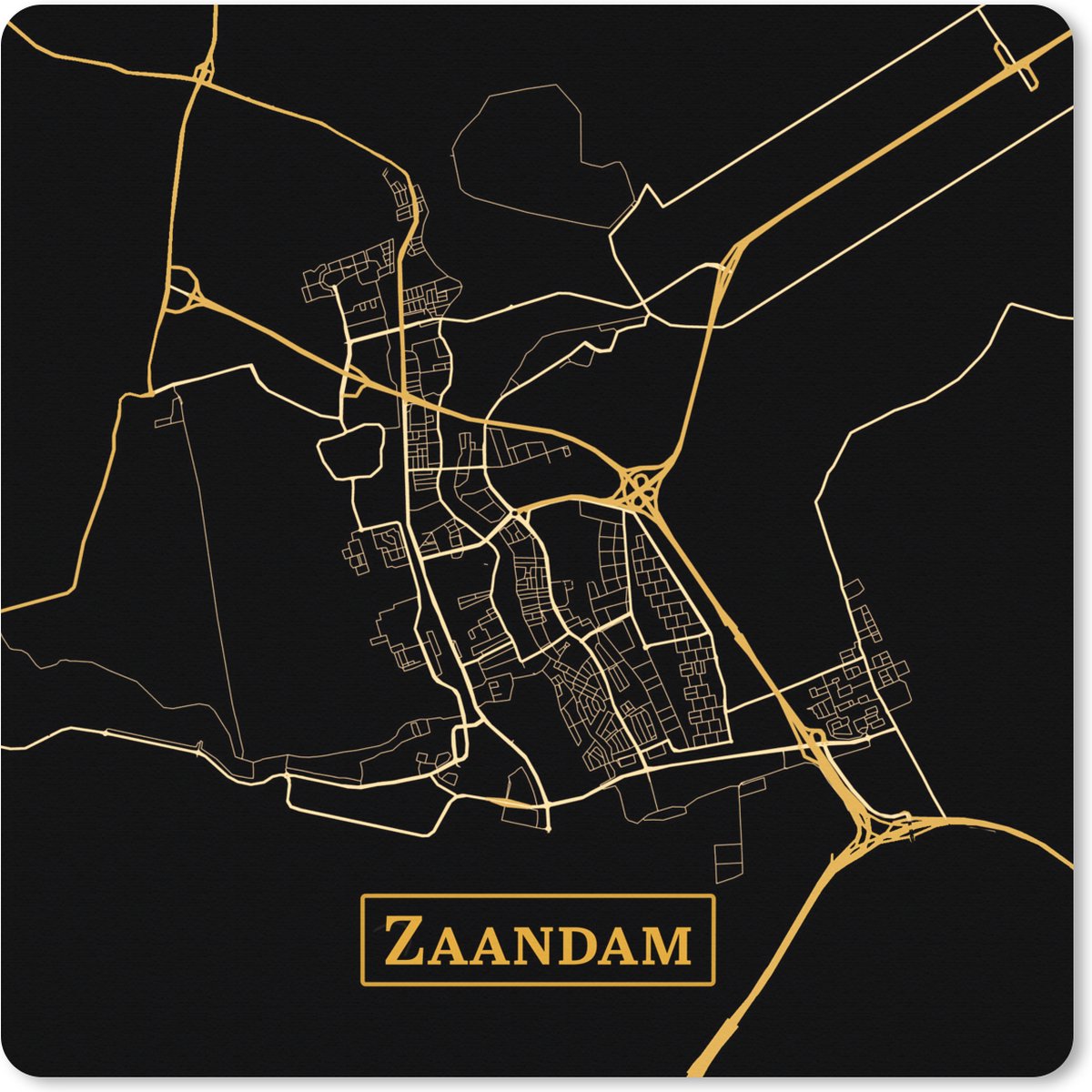 Muismat XXL 40x40 cm - Bureau onderlegger - Bureau mat Kaart - Zaandam - Zwart - Goud - Bureaumat - Gaming mousepad xl - Bureaulegger groot - Computer deskmat