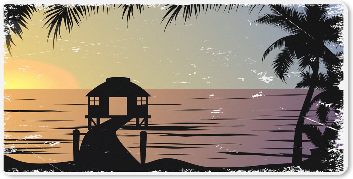 Muismat XXL 100x50 cm - Bureau onderlegger - Bureau mat Zee - Pier - Palmbladeren - Nacht - Bureaumat - Gaming mousepad xl - Bureaulegger groot - Computer deskmat