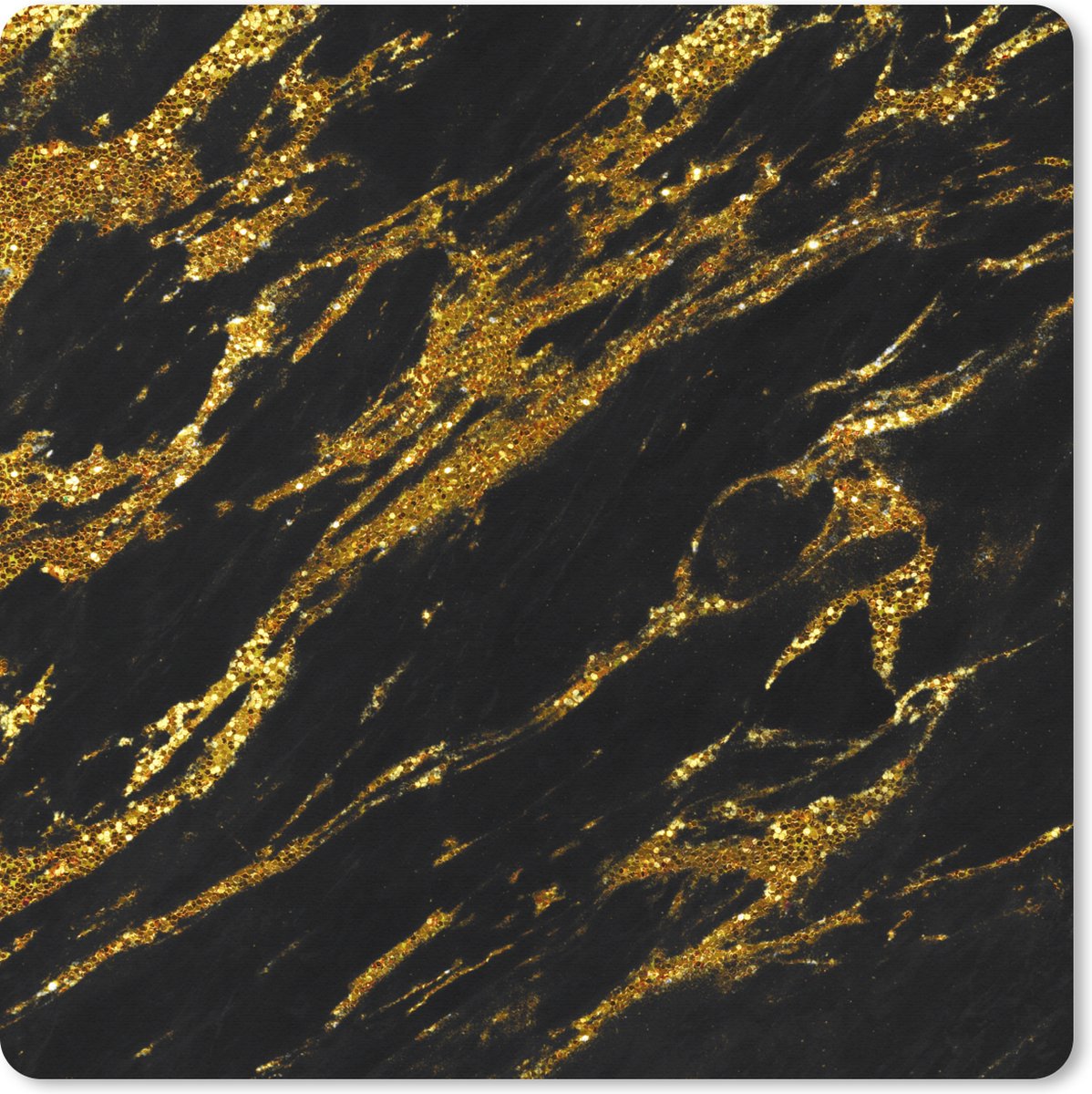 Muismat XXL 40x40 cm - Bureau onderlegger - Bureau mat Marmer - Goud - Glitters - Zwart - Bureaumat - Gaming mousepad xl - Bureaulegger groot - Computer deskmat