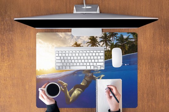 Muismat XXL 80x60 cm - Bureau onderlegger - Bureau mat Zee - Zwemmen - Eiland - Bureaumat - Gaming mousepad xl - Bureaulegger groot - Computer deskmat