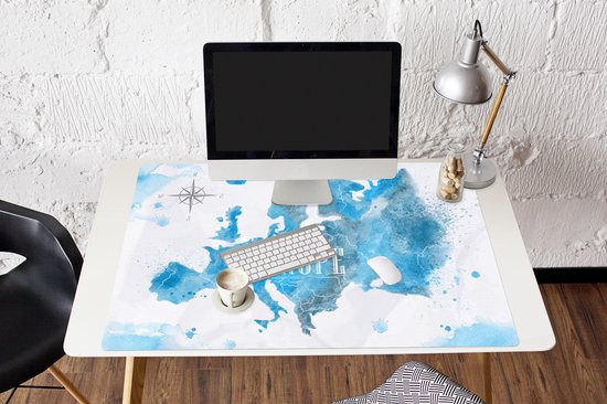 Tapis de souris XXL - Sous-main - Tapis de bureau - Aquarelle - Carte - Europe - 120x80 cm - Tapis de souris XXL