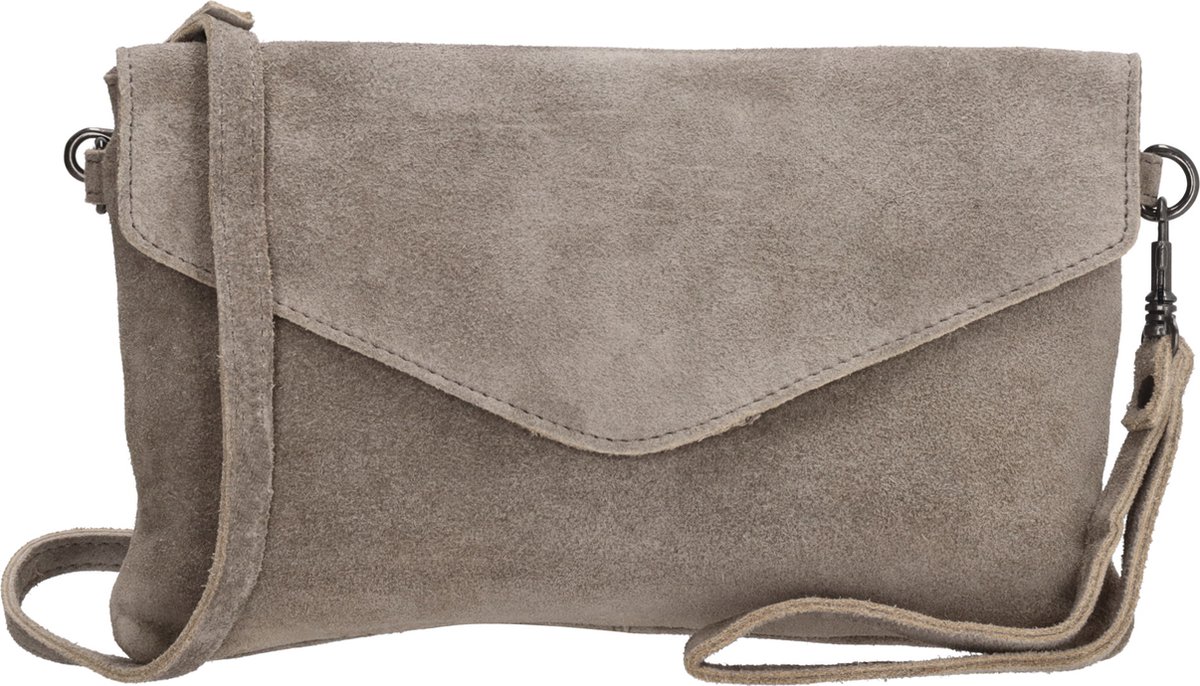 Charm London Brixton Suede Leren Clutch / Avondtasje - Grijs