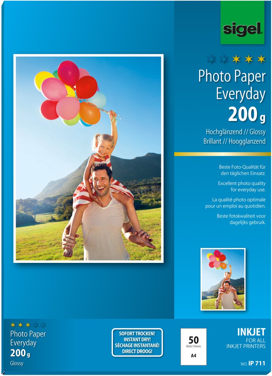 Sigel inkjet fotopapier Everyday plus A4 hoogglanzend 200 grams 50 vel