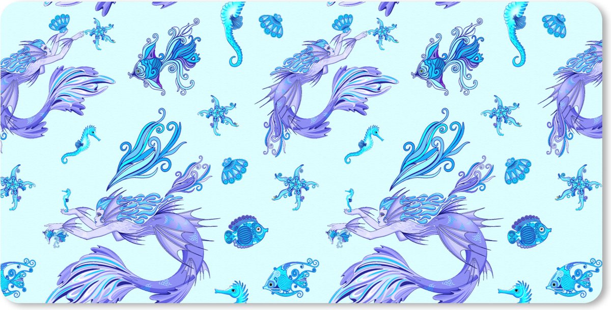 Muismat XXL - Bureau onderlegger - Bureau mat - Patronen - Vis - Zeemeermin - Mermaid - 100x50 cm - XXL muismat