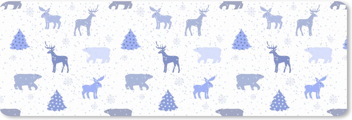 Muismat XXL - Bureau onderlegger - Bureau mat - Hert - Patroon - Sneeuw - 90x30 cm - XXL muismat