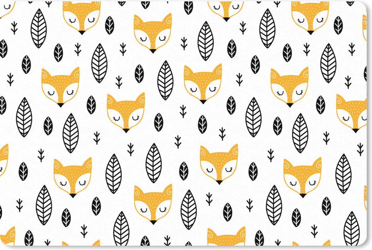 Muismat XXL 90x60 cm - Bureau onderlegger - Bureau mat Vos - Scandinavisch - Kinderen - Bladeren - Patronen - Bureaumat - Gaming mousepad xl - Bureaulegger groot - Computer deskmat