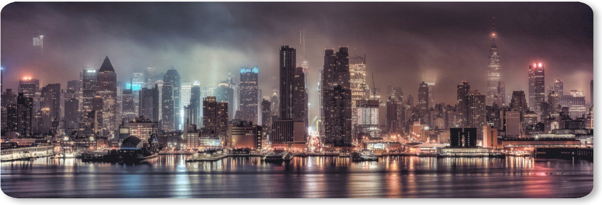 Muismat XXL 90x30 cm - Bureau onderlegger - Bureau mat New York - Storm - Skyline - Bureaumat - Gaming mousepad xl - Bureaulegger groot - Computer deskmat