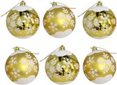 6x stuks gedecoreerde kerstballen goud kunststof diameter 6 cm - Kerstboom versiering