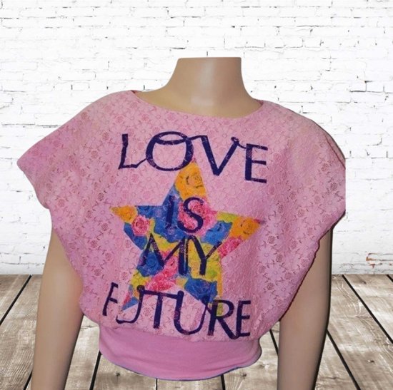 Tshirt Love is the future roze -s&C-98/104-t-shirts meisjes