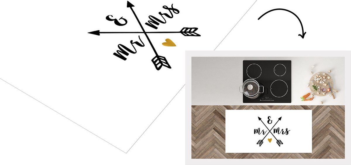 KitchenYeah Keukenloper - Loper keuken - Quotes - Mr & Mrs - Spreuken - Trouwen - 120x60 cm - Keukenloper vinyl Multicolor