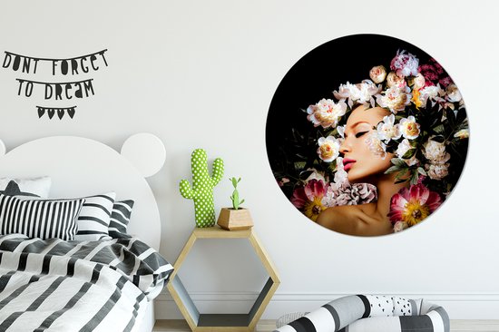 Cercle Mural - Cercle Mural Intérieur - Femmes - Fleurs - Roses - Portrait - ⌀ 140 cm - Décoration murale - Peintures Ronds