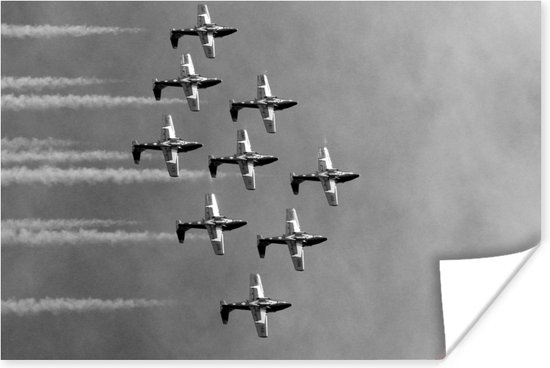 Foto: Poster acrobatische snowbirds vliegtuigen vliegen in formatie zwart wit 180x120 cm xxl