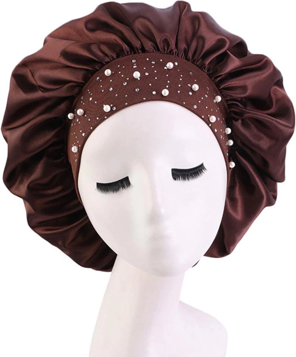 Luxe Satijnen Bonnet - Bruin - Hair Bonnet- Slaapmuts- Assortiment 'Het Gemak'