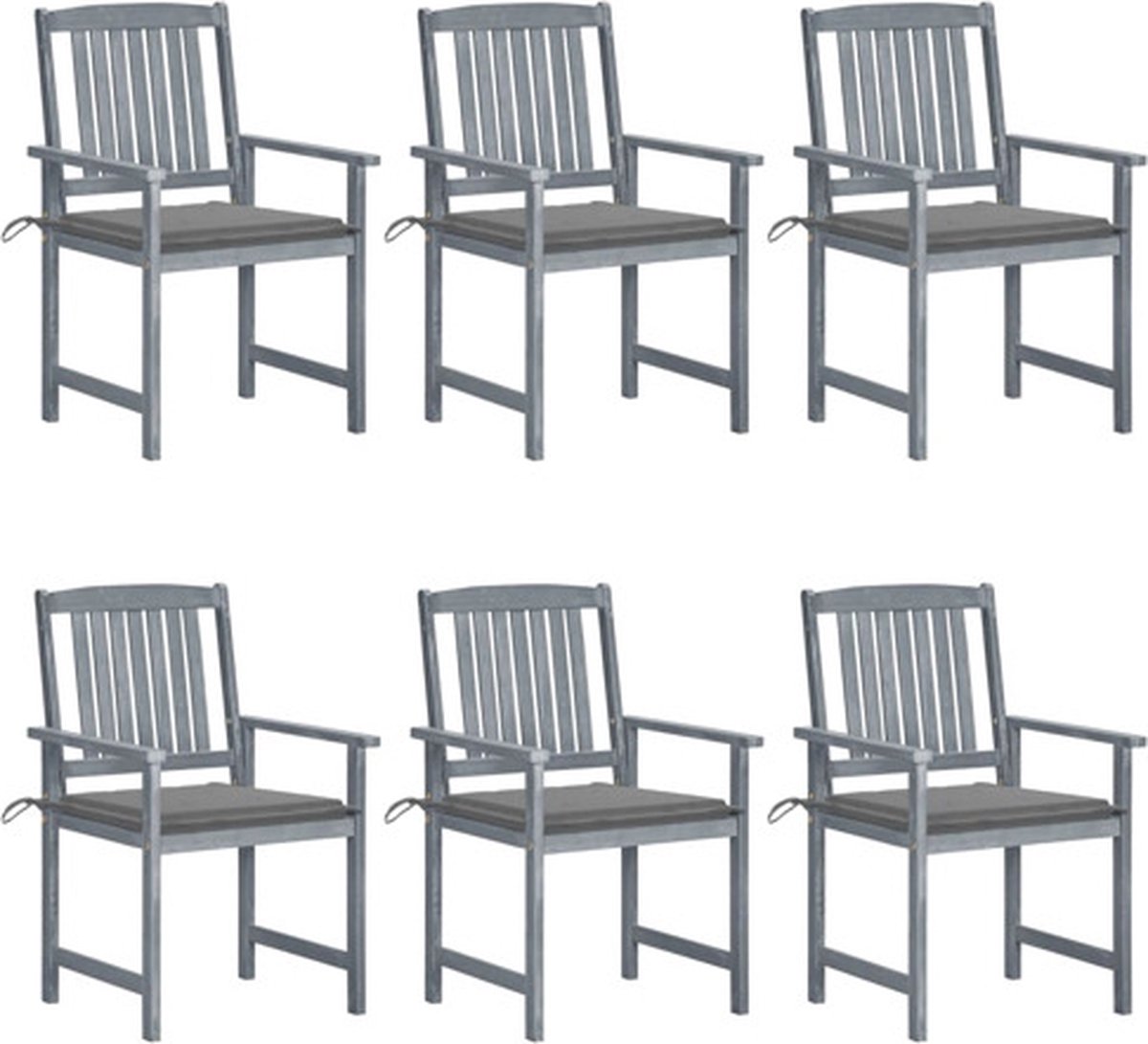 vidaXL - Tuinstoelen - 6 - st - met - kussens - massief - acaciahout - grijs