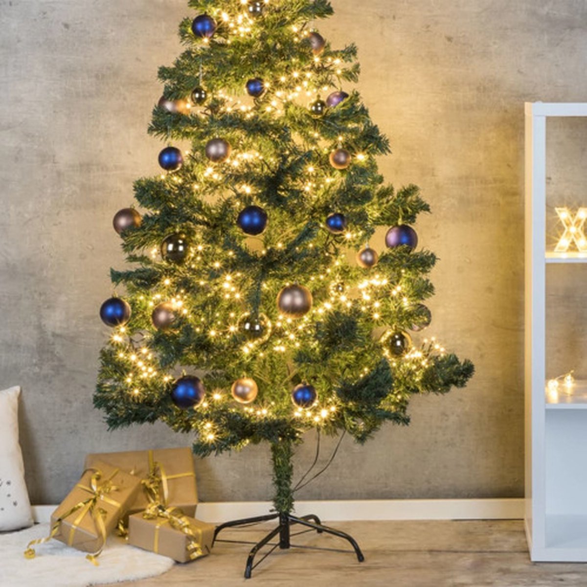 Aufun Kunstkerstboom van 180 cm met 250 RGB ledverlichting, premium dennenboom, kunstkerstboom van kunstkerstboom van PE en pvc, met metalen standaard, 800 takpunten, snel op te bouwen klapsysteem