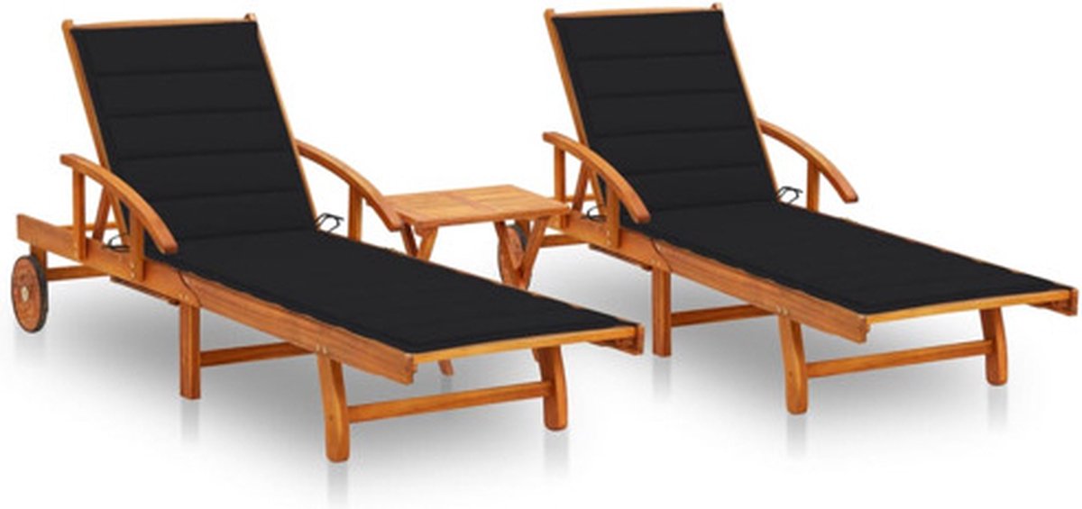 vidaXL Ligstoelen 2 st met tafel en kussens massief acaciahout