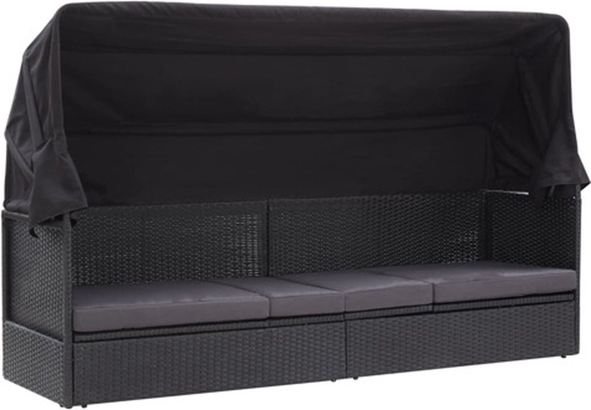 vidaXL Loungebank met luifel poly rattan zwart