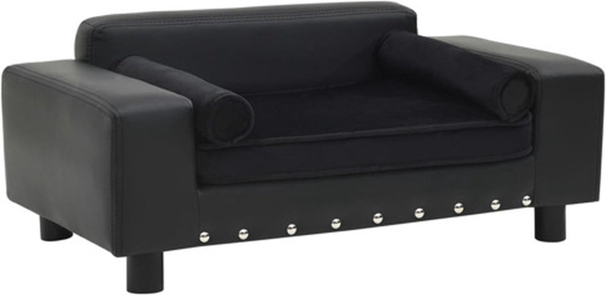 Bol.com vidaXL - Hondenbank - 81x43x31 - cm - pluche - en - kunstleer - zwart aanbieding