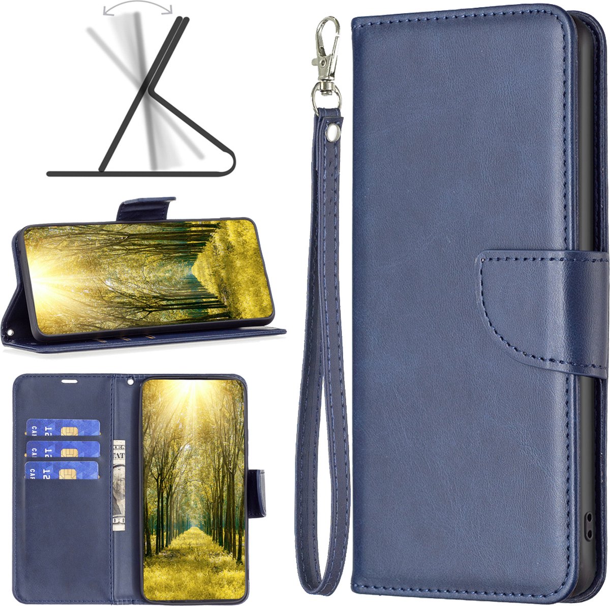 MobyDefend Hoesje - Geschikt voor Motorola Moto E32 / E32S - Wallet Book Case Met Koord - Blauw