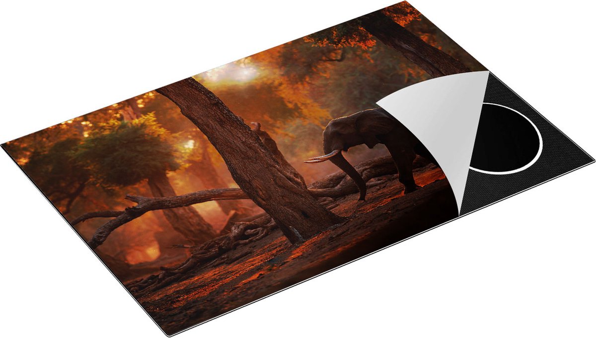 Chefcare Inductie Beschermer Olifant in het Bos - 80x52 cm - Afdekplaat Inductie - Kookplaat Beschermer - Inductie Mat