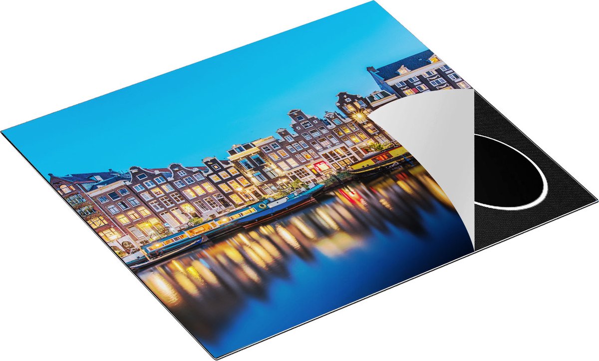 Chefcare Inductie Beschermer Amsterdamse Huisjes in de Avond met Lichten - 59x51 cm - Afdekplaat Inductie - Kookplaat Beschermer - Inductie Mat