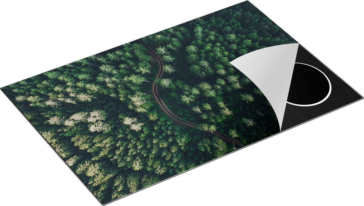 Chefcare Inductie Beschermer Weg Door Bos met Bomen - Bovenaanzicht - 81x52 cm - Afdekplaat Inductie - Kookplaat Beschermer - Inductie Mat