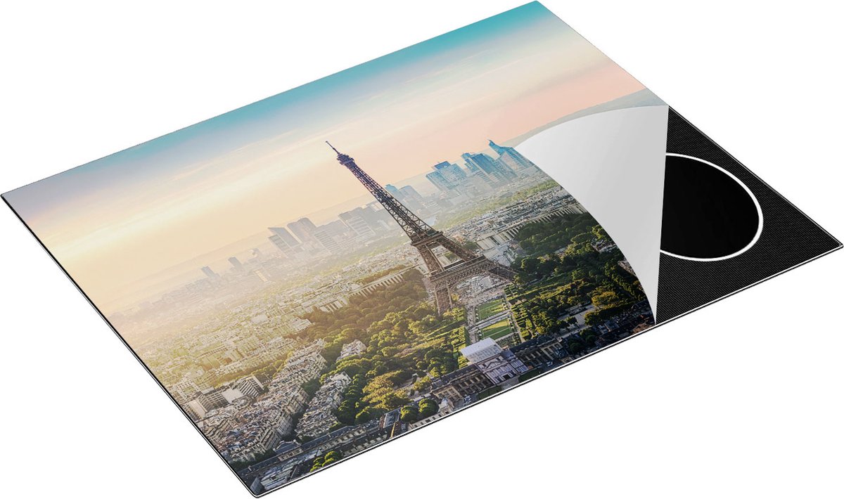 Chefcare Inductie Beschermer Skyline van Parijs met de Eiffeltoren - 77x59 cm - Afdekplaat Inductie - Kookplaat Beschermer - Inductie Mat