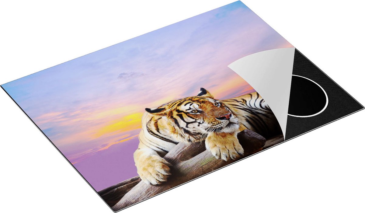 Chefcare Inductie Beschermer Tijger tijdens Zonsondergang - 70x50 cm - Afdekplaat Inductie - Kookplaat Beschermer - Inductie Mat