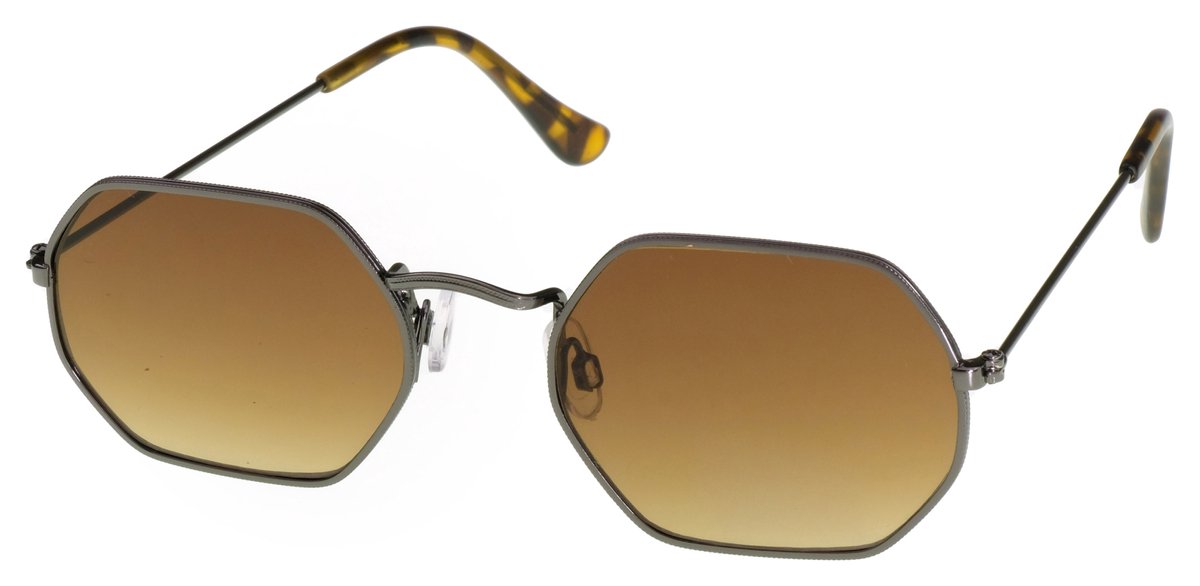 Hidzo Volwassen Achthoekig Zonnebril Zwart - UV 400 - Bruine Glazen