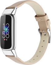By Qubix - Geschikt voor fitbit luxe bandje - Leren bandje - Maat: Large - Beige Smartwatchbandje horlogeband polsband Armband Strap Band Watchband