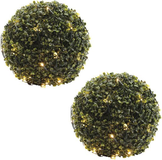 Foto: 2x stuks buxus kerstverlichting lichtnetten warm wit 35 x 35 cm buxux bol struik verlichting netverlichting