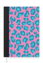 Carnet - Carnet d'écriture - Imprimé panthère - Blauw - Rose - Motifs - Carnet - Format A5 - Bloc-notes