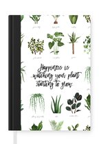 Notitieboek - Schrijfboek - Spreuken - Happiness is... watching your plant starting to grow - Quotes - Notitieboekje klein - A5 formaat - Schrijfblok