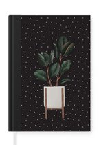 Notitieboek - Schrijfboek - Planten - Bloempot - Stippen - Zwart - Notitieboekje klein - A5 formaat - Schrijfblok