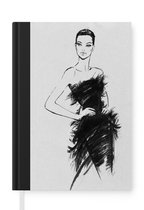 Notitieboek - Schrijfboek - Een zwart-wit illustratie van een vrouw - Notitieboekje klein - A5 formaat - Schrijfblok