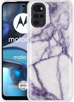 Motorola Moto G22 Hoesje Wit Paars Marmer - Designed by Cazy