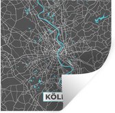 Muurstickers - Sticker Folie - Köln – Stadskaart – Blauw – Plattegrond – Stadskaart – Kaart - Duitsland - 120x120 cm - Plakfolie - Muurstickers Kinderkamer - Zelfklevend Behang XXL - Zelfklevend behangpapier - Stickerfolie