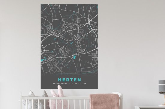 Stickers muraux - Cerf - Plan de la ville - Blauw - Carte - Plan de la ville - Carte - Allemagne - 80x120 cm - Feuille adhésive