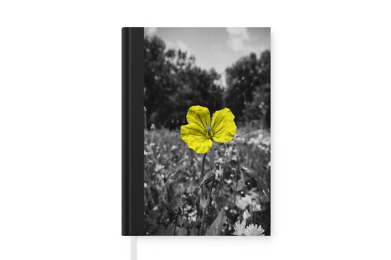 Carnet - Carnet d'écriture - Fleurs - Jaune - Zwart - Wit - Carnet - Format A5 - Bloc-notes