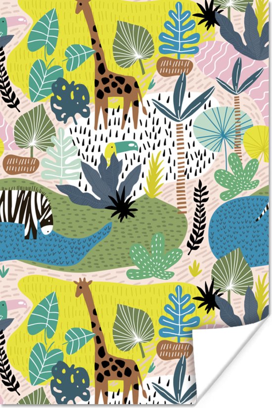 Poster Jungle - Patronen - Dieren - Planten - 60x90 cm