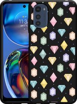 Motorola Moto E32 Hoesje Zwart Diamonds - Designed by Cazy