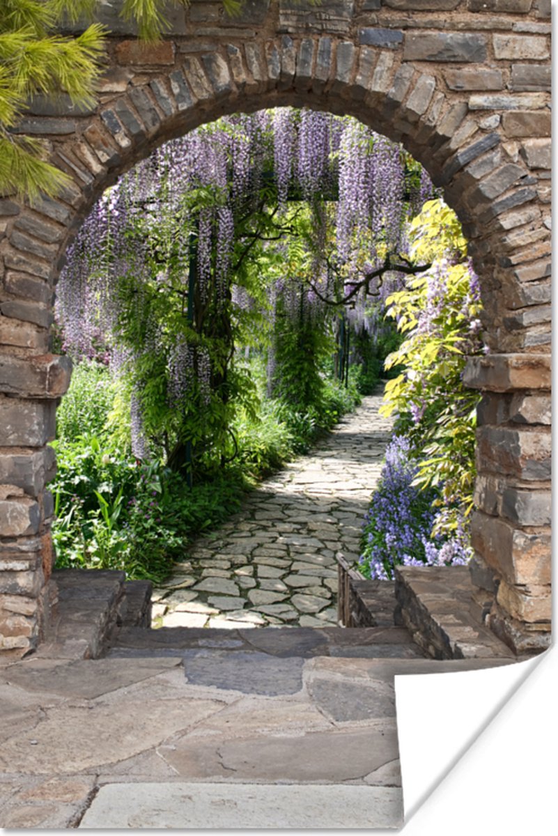 Poster Bos - Doorkijk - Stenen - Pad - 60x90 cm